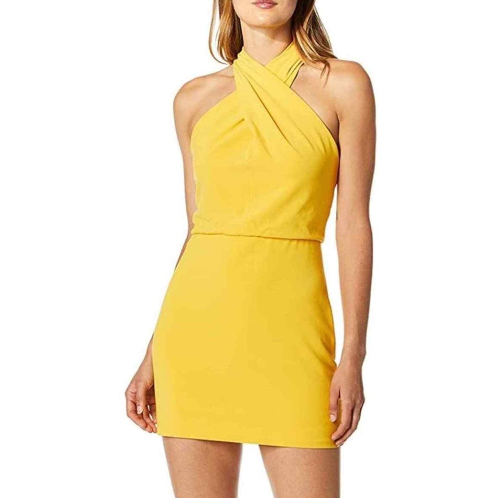 Halston Sleeveless Wrap Neck Dress Yellow
